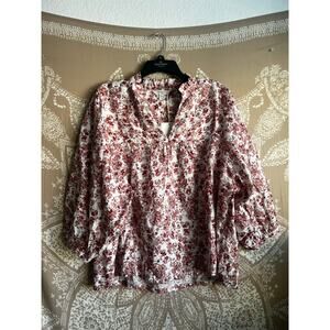NWT Garnet Hill Linen Floral Blouse Size XL